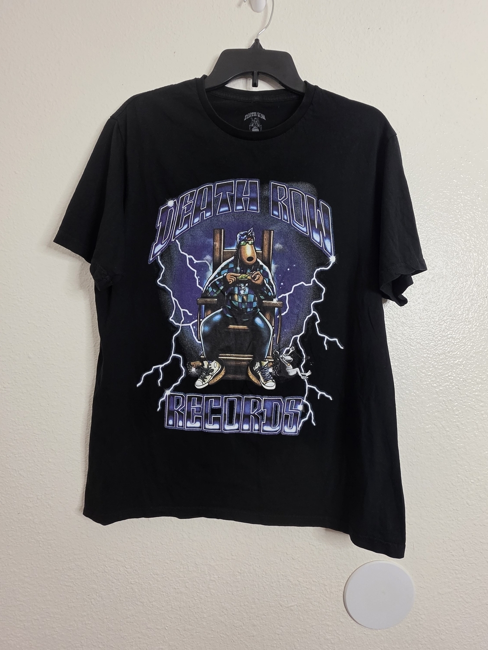 ​Death Row Records Mens L Black Snoop Dogg Electric Chair Graphic T-Shirt Tee